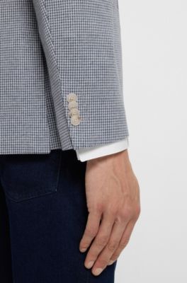 Slim-fit blazer in a houndstooth cotton blend, Light Blue
