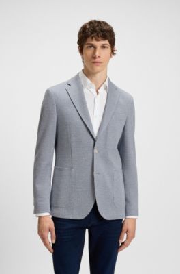 Slim-fit blazer in a houndstooth cotton blend, Light Blue
