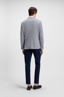 Slim-fit blazer in a houndstooth cotton blend, Light Blue