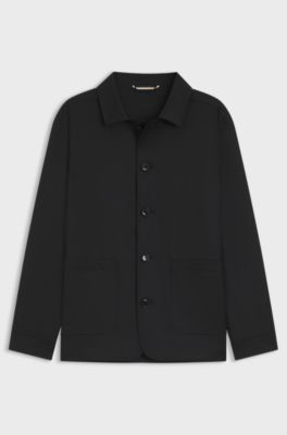 Relaxed-fit overshirt in virgin-wool serge, Black