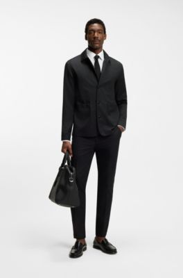 Relaxed-fit overshirt in virgin-wool serge, Black