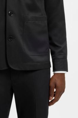 Relaxed-fit overshirt in virgin-wool serge, Black