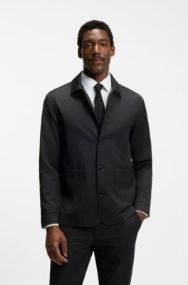 Relaxed-fit overshirt in virgin-wool serge, Black
