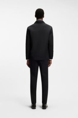 Relaxed-fit overshirt in virgin-wool serge, Black