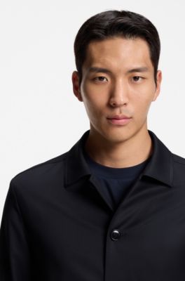 Relaxed-fit overshirt in virgin-wool serge, Dark Blue