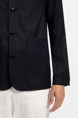 Relaxed-fit overshirt in virgin-wool serge, Dark Blue