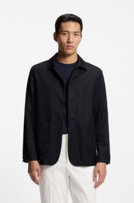 Relaxed-fit overshirt in virgin-wool serge, Dark Blue