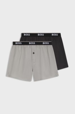 Logo-waistband pajama bottoms in soft cotton, Black / Grey