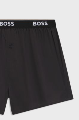 Logo-waistband pajama bottoms in soft cotton, Black / Grey