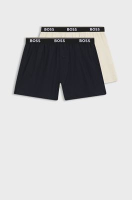 Logo-waistband pajama bottoms in soft cotton, Black / Beige