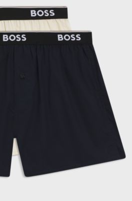 Logo-waistband pajama bottoms in soft cotton, Black / Beige