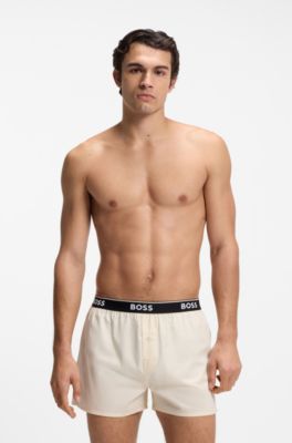 Logo-waistband pajama bottoms in soft cotton, Black / Beige