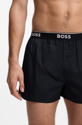 Logo-waistband pajama bottoms in soft cotton, Black / Beige
