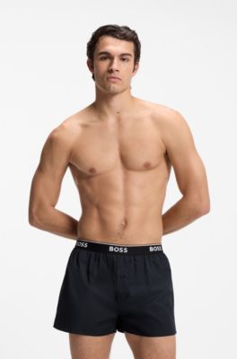 Logo-waistband pajama bottoms in soft cotton, Black / Beige