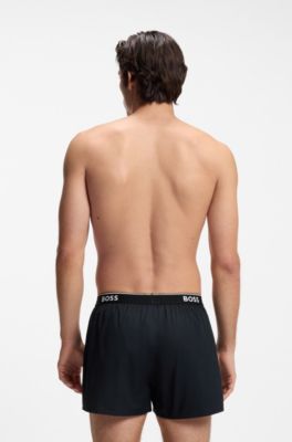 Logo-waistband pajama bottoms in soft cotton, Black / Beige