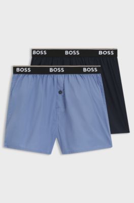 Logo-waistband pajama bottoms in soft cotton, Blue