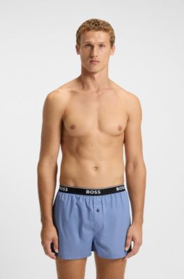 Logo-waistband pajama bottoms in soft cotton, Blue