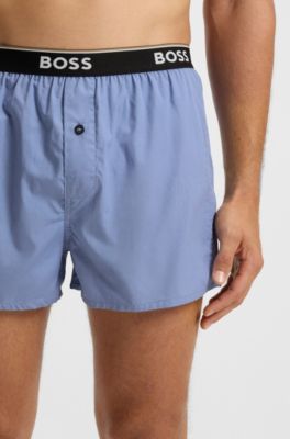 Logo-waistband pajama bottoms in soft cotton, Blue