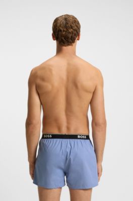 Logo-waistband pajama bottoms in soft cotton, Blue