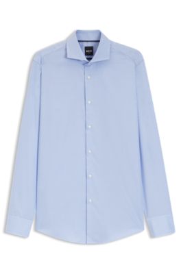 Slim-fit shirt in micro-patterned cotton twill, Light Blue