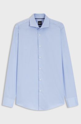 Slim-fit shirt in micro-patterned cotton twill, Light Blue