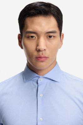 Slim-fit shirt in micro-patterned cotton twill, Light Blue
