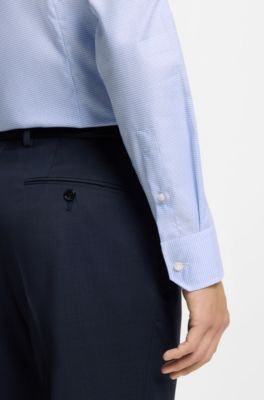 Slim-fit shirt in micro-patterned cotton twill, Light Blue
