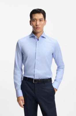 Slim-fit shirt in micro-patterned cotton twill, Light Blue
