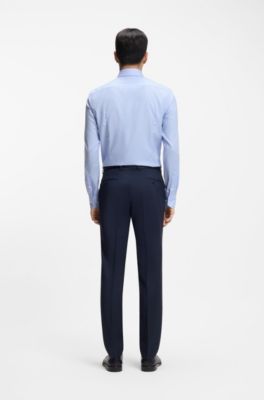 Slim-fit shirt in micro-patterned cotton twill, Light Blue
