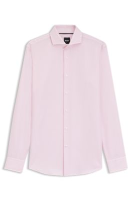 마이크로 패턴 코튼 트윌 슬림 핏 셔츠, 라이트 핑크