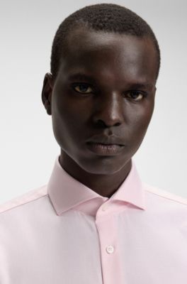 Slim-fit shirt in micro-patterned cotton twill, Light Pink