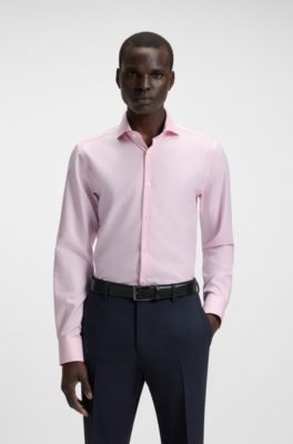 Slim-fit shirt in micro-patterned cotton twill, Light Pink