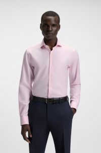 Slim-fit shirt in micro-patterned cotton twill, light pink