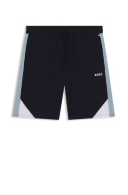 Cotton-blend pyjama shorts with contrast panels, Dark Blue