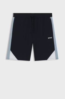 Cotton-blend pyjama shorts with contrast panels, Dark Blue