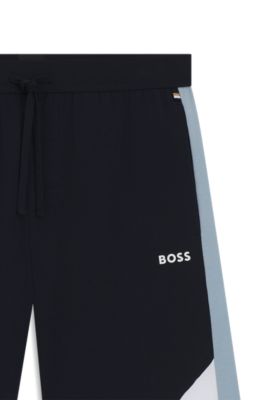 Cotton-blend pyjama shorts with contrast panels, Dark Blue
