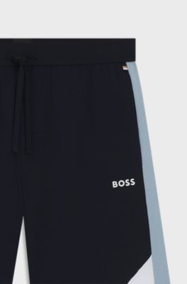 Cotton-blend pyjama shorts with contrast panels, Dark Blue