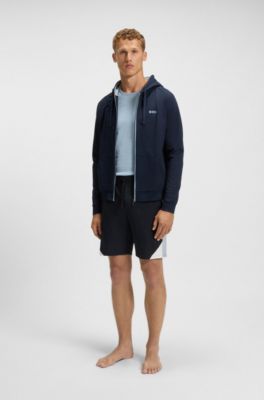 Cotton-blend pyjama shorts with contrast panels, Dark Blue