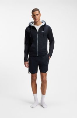 Short de pyjama en coton m&eacute;lang&eacute; &agrave; empi&egrave;cements contrastants, Bleu fonc&eacute;