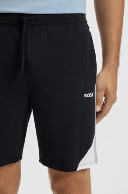 Cotton-blend pyjama shorts with contrast panels, Dark Blue