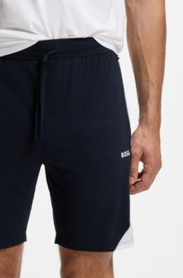 Cotton-blend pyjama shorts with contrast panels, Dark Blue