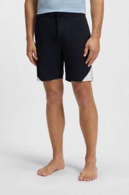 Cotton-blend pyjama shorts with contrast panels, Dark Blue