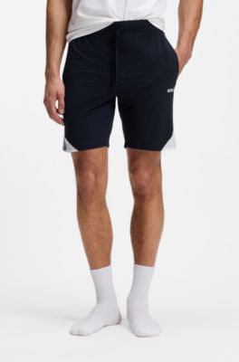 Short de pyjama en coton m&eacute;lang&eacute; &agrave; empi&egrave;cements contrastants, Bleu fonc&eacute;