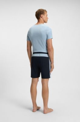 Cotton-blend pyjama shorts with contrast panels, Dark Blue