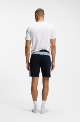 Short de pyjama en coton m&eacute;lang&eacute; &agrave; empi&egrave;cements contrastants, Bleu fonc&eacute;