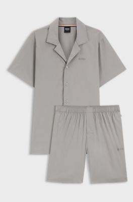 Poplin pyjamas with embroidered logos, Light Grey