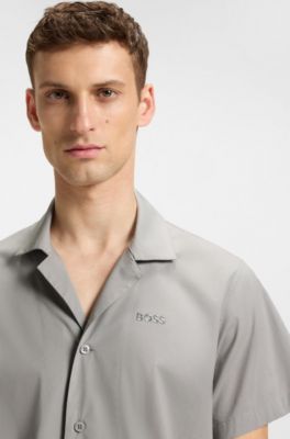 Poplin pyjamas with embroidered logos, Light Grey