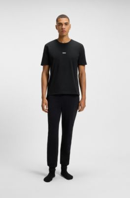 Pyjama-T-Shirt aus Stretch-Baumwolle mit Signature-Streifen-Tape, Schwarz