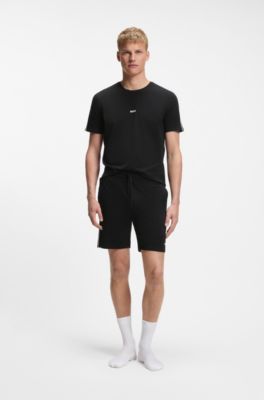 Stretch-cotton pyjama T-shirt with signature-stripe tape, Black