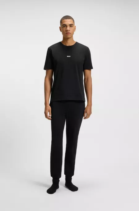 Stretch-cotton pyjama T-shirt with tape trims